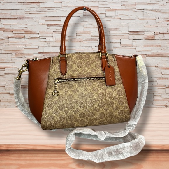 Coach Handbags - Coach Elise Satchel Signature Canvas & Brown Calf Leather